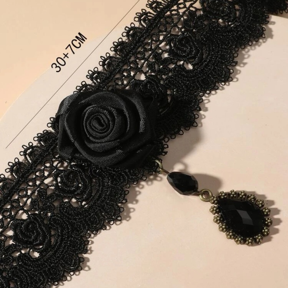 Copy 🖤 Lovely Wide Floral Lace Rose Cameo Beat Tassel Gothic Victorian Choker 🖤 - Picture 3 of 3